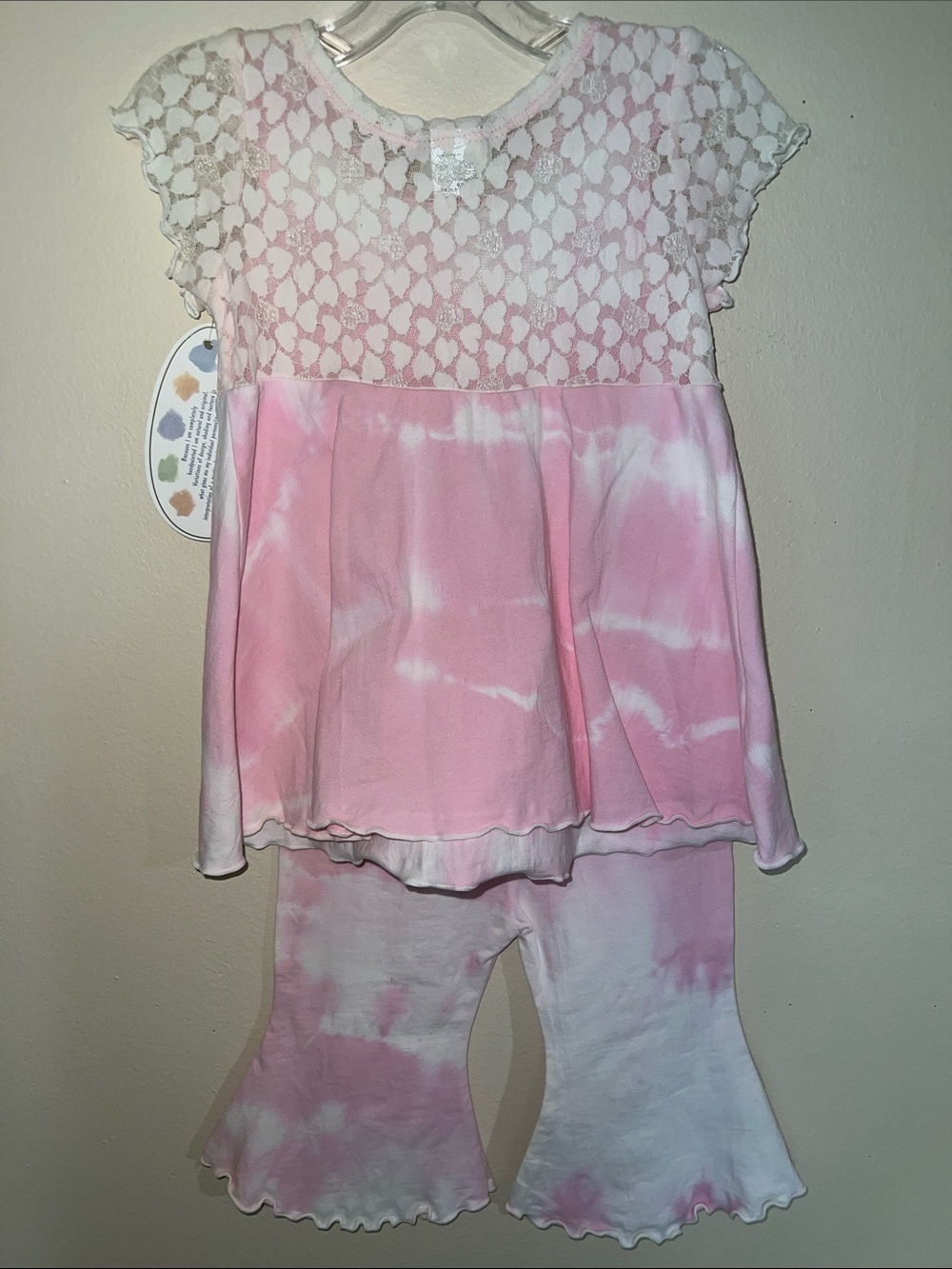 Vintage Pink  Lace Floral Set Handpainted In Cape Town South Africa. Sz 2​ - Picture 7 of 8
